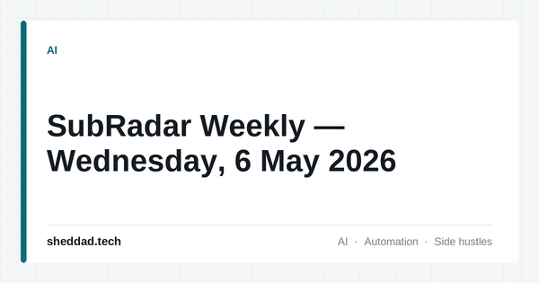 SubRadar Weekly — Wednesday, 6 May 2026
